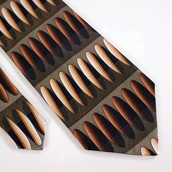Croft & Barrow Green Brown Abstract Print Wide Silk Tie - Picture 1 of 6
